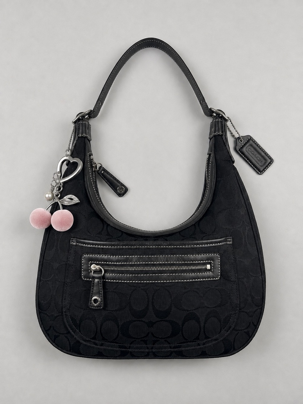 Vintage Coach Black Signature Jacquard Hobo Bag Y2K